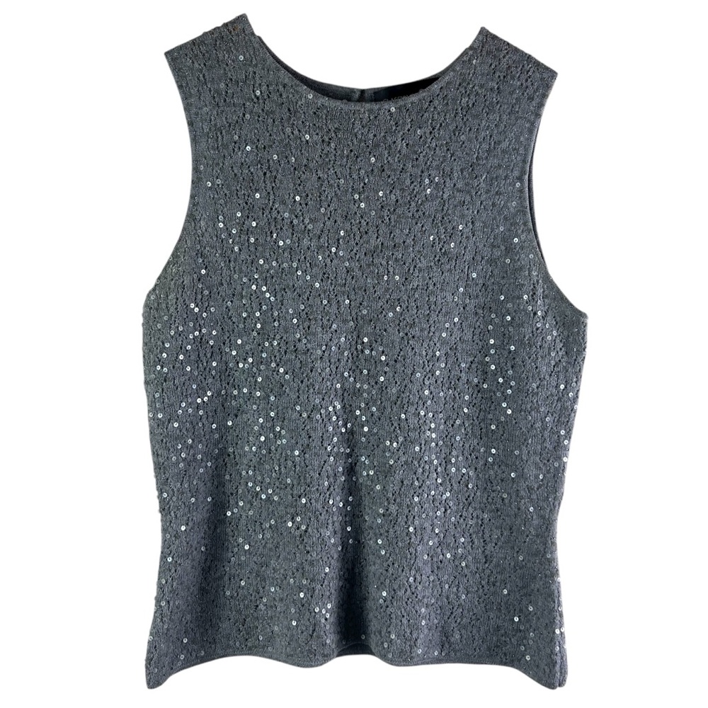 Classiques Entier Womens Med Gray Sequin Wool Blend Sleeveless Holiday Top